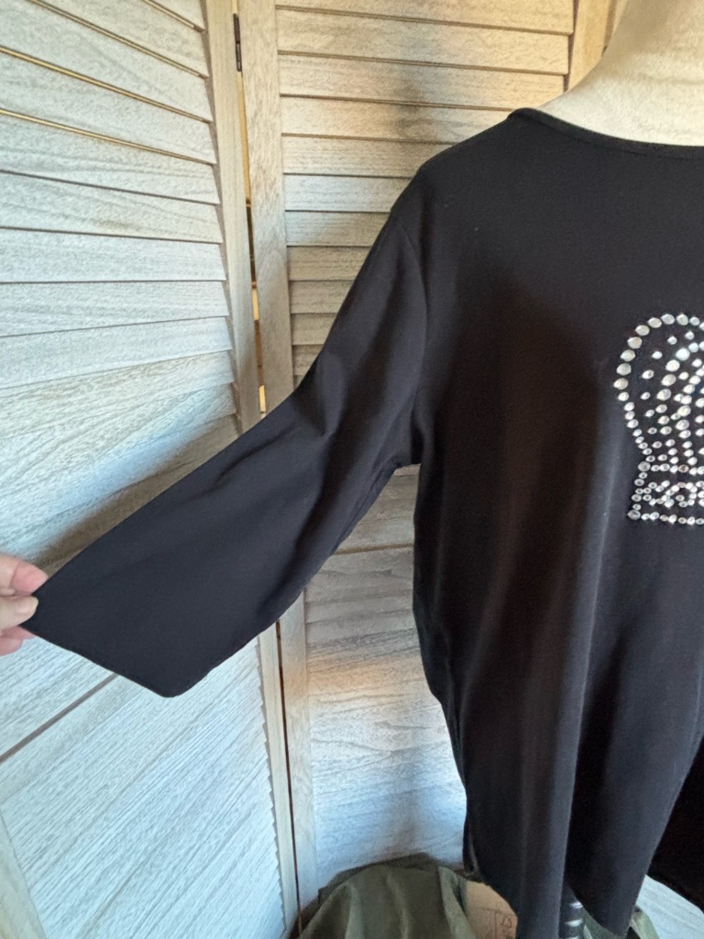 Vintage Quacker Factory Women’s SZ 2X Black 3/4 Sleeve Shirt w/Rhinestone Crown - Picture 3 of 9